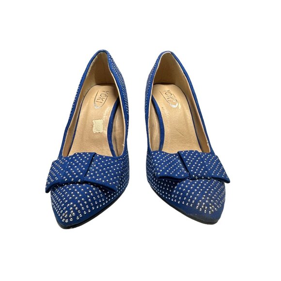 Yoki Heels Mayra Blue Silver Beading All Over Flat Bow Size 7 - Picture 2 of 12